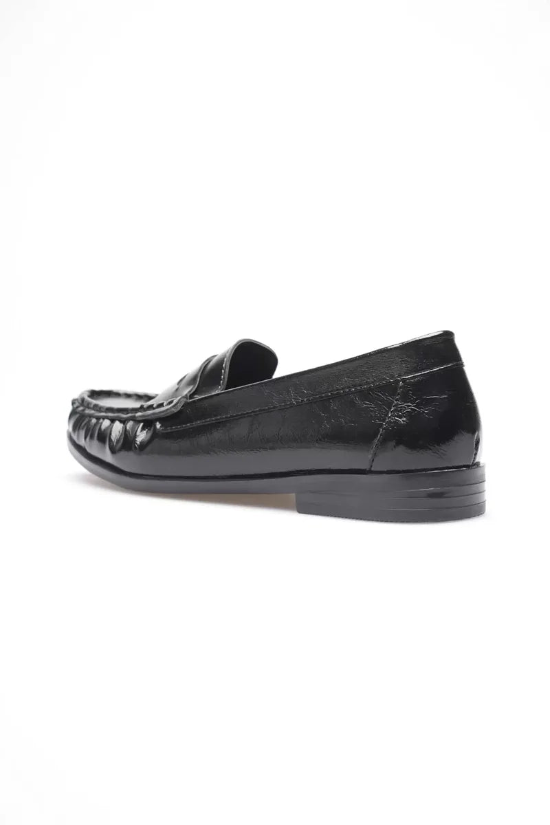 Siyah Parlak Deri Görünümlü Penny Loafer TR88MS02A